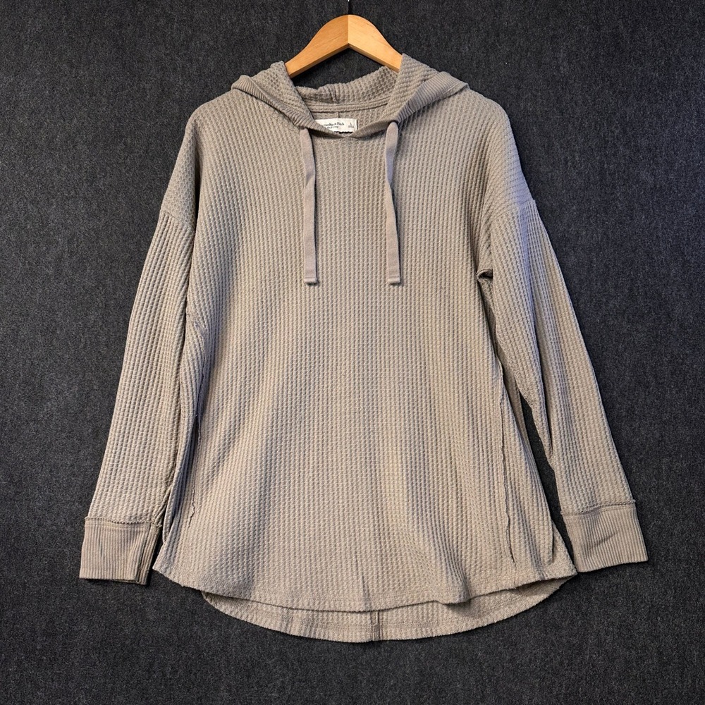 Abercrombie & Fitch Mens Thermal Tan Large Soft Cozy Waffle Knit Hoodie Pullover